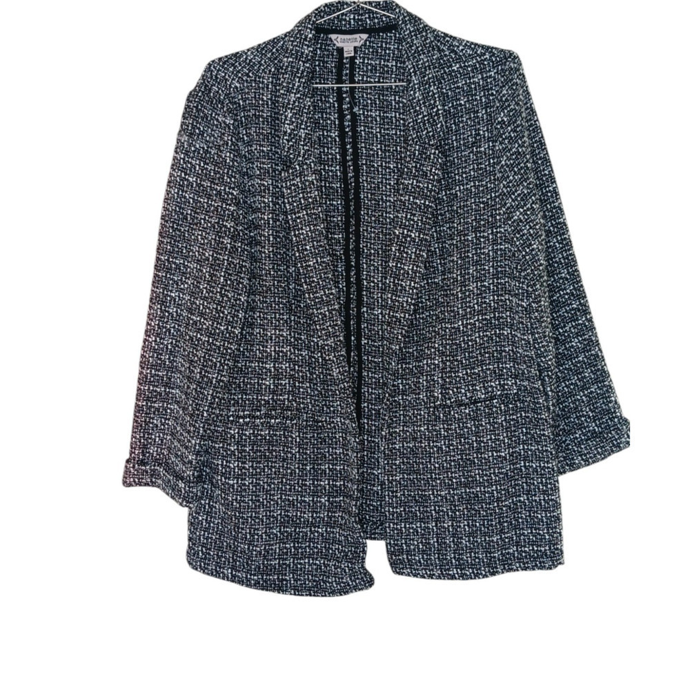 Nanette Lepore Blazer Large Very Black White Tweed Open Jacket Workwear NWT - Picture 2 of 13